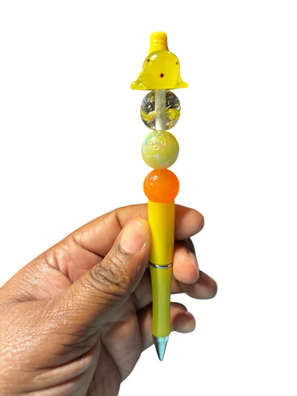 Handcrafted Beaded Yellow and Orange Turtle Pen - Picture 2 of 3
